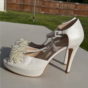 Lodis Ivory Pearl-Tassel T-Strap High Heel Sandals